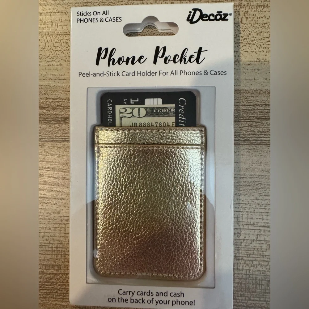 NEW IN BOX iDecoz Gold Phone Pocket ~ Peel and stick ~ Adhesive 💛